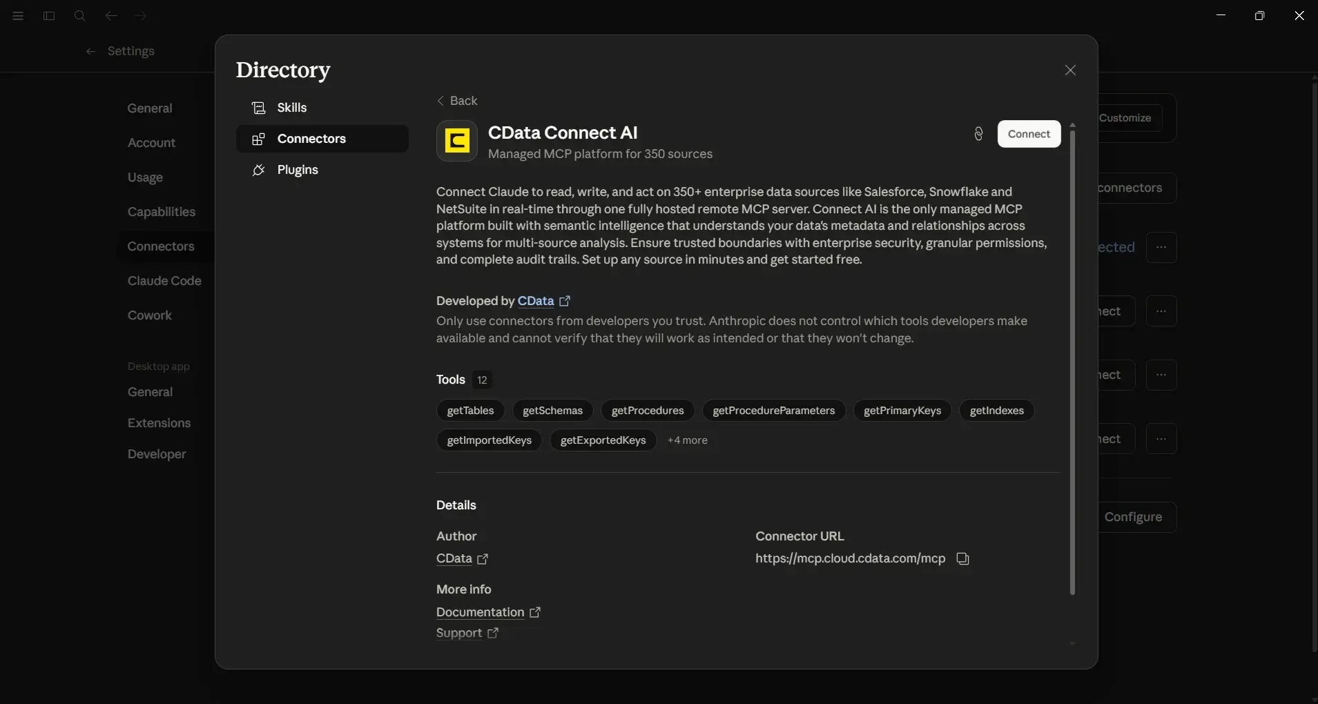 Connecting CData Connect AI in Claude'