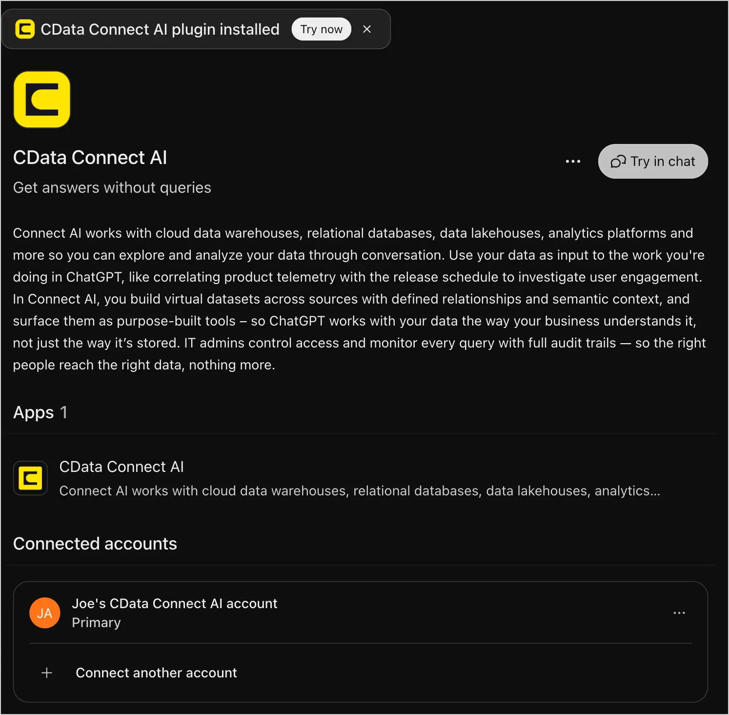 Plugin Installed Connected