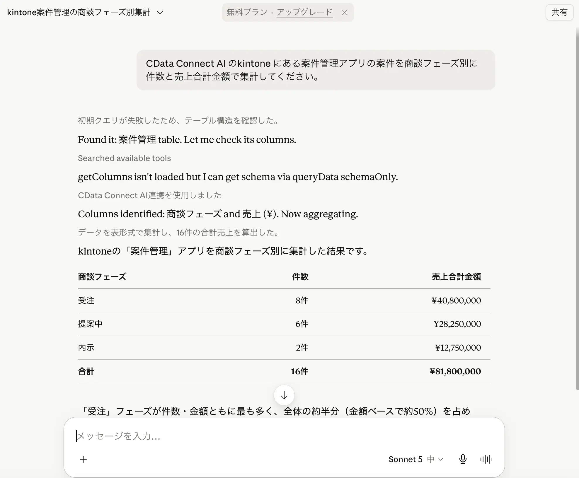 Claude 無料版 × kintone × CData Connect AI MCP ハンズオン:コードなしで kintone データを AI で分析・操作する全手順