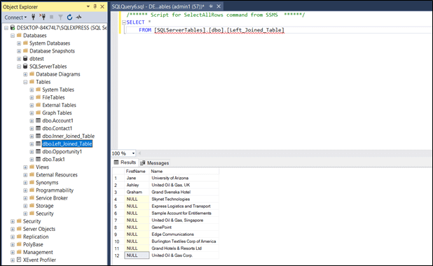 Left join in SQL Server