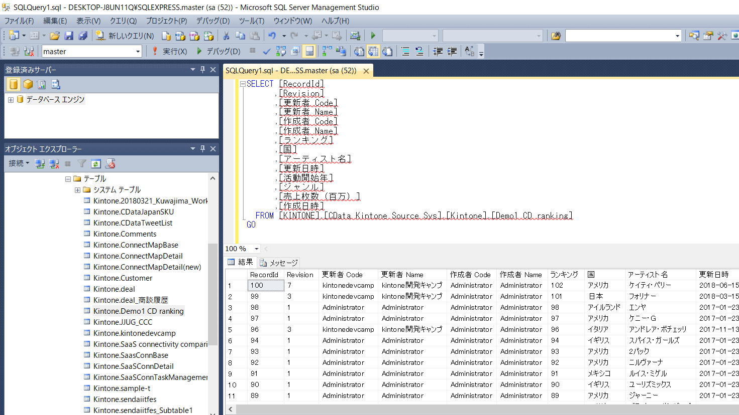 SQL Server にkintone リンクサーバーを作成、PowerBIやTableau からデータを参照