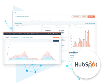 HubSpot Connectors Hubspot Logo and Dashboard Graphic