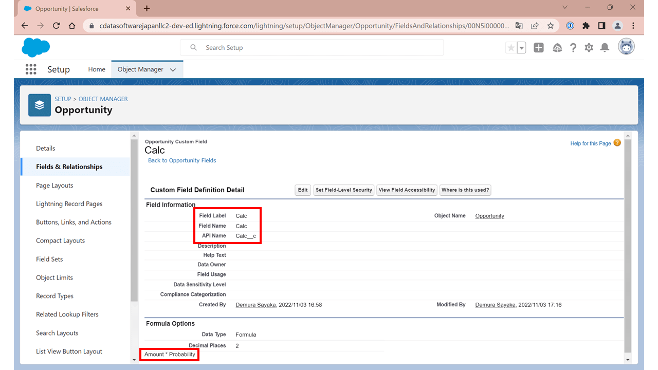 Salesforce に数式項目を追加する