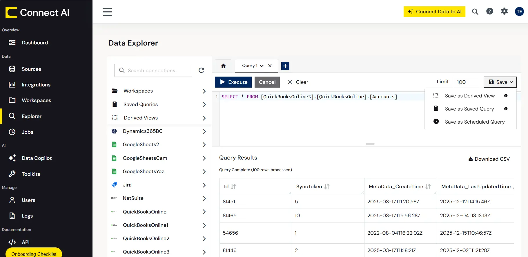Quickbooks derived views