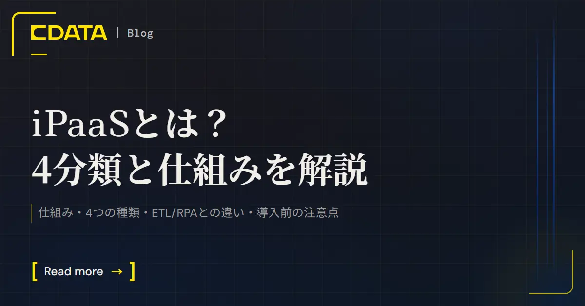 iPaaSとは何かを、仕組み・4つの種類・ETLやRPAとの違い・導入前の注意点から解説する記事のタイトル画像