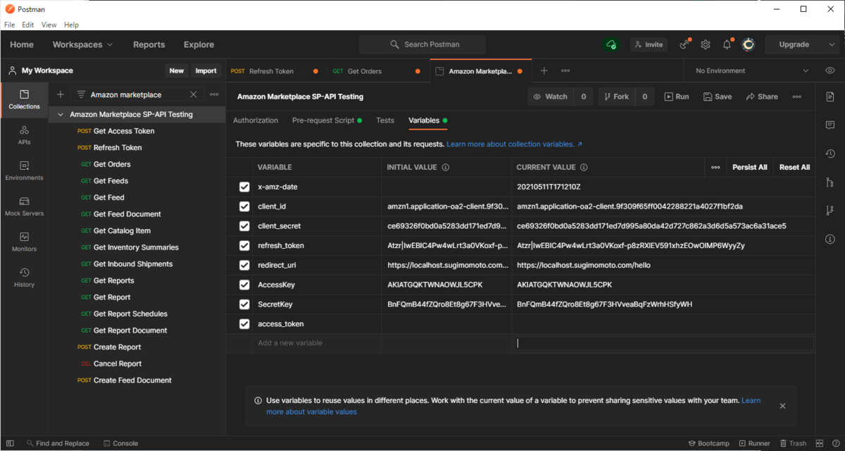 Amazon Marketplace SP-API に Postman からアクセスする