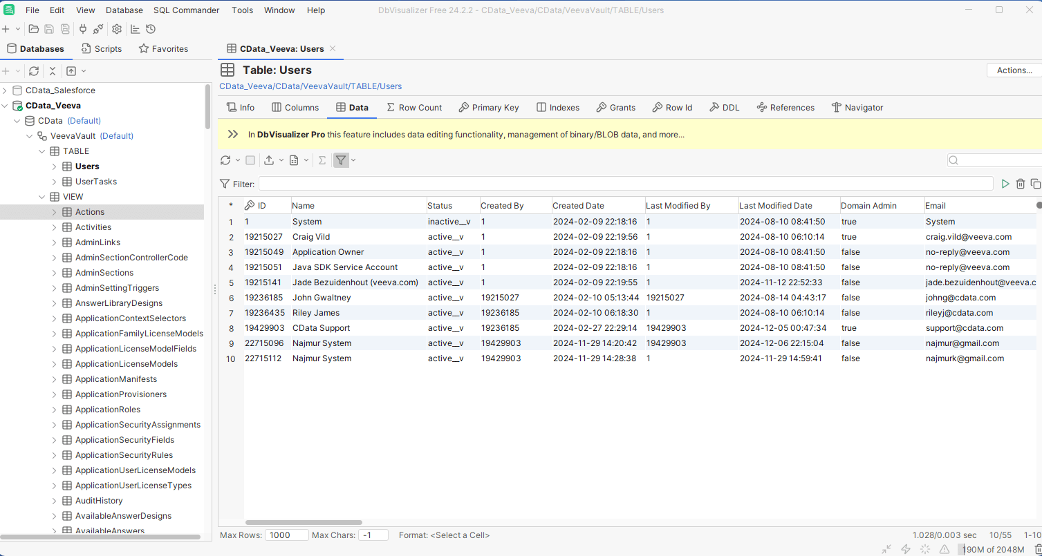 SQL でVeeva Vault CRM をクエリ