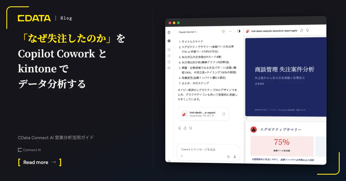 「なぜ失注したのか」を Copilot Cowork と kintone のデータで分析する：CData Connect AI 営業分析活用ガイド