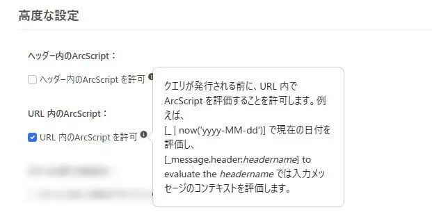 URL 内のArcScript を許可