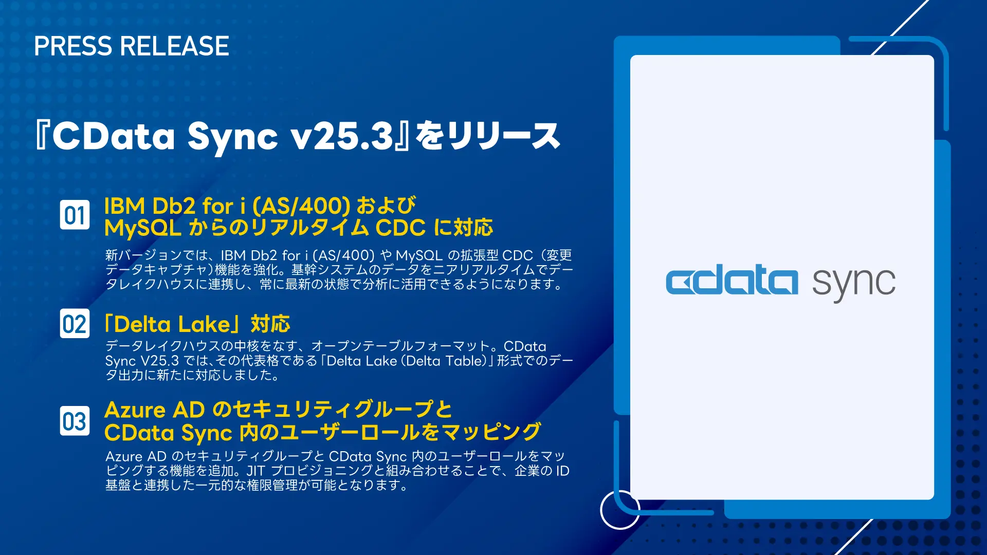 IBM Db2 for i(AS/400)の拡張型CDC に対応した『CData Sync V25.3』をリリース