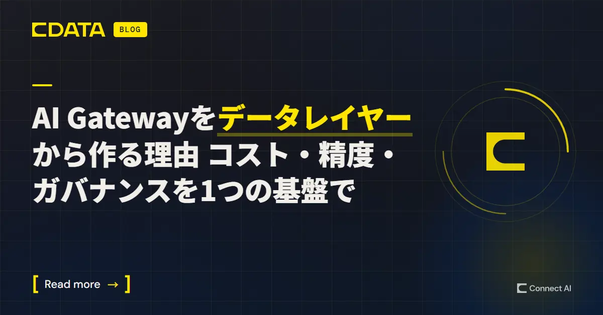 AI Gatewayをデータレイヤーから作る理由を、精度と統制の両面から解説するCData Blogの記事タイトルカード