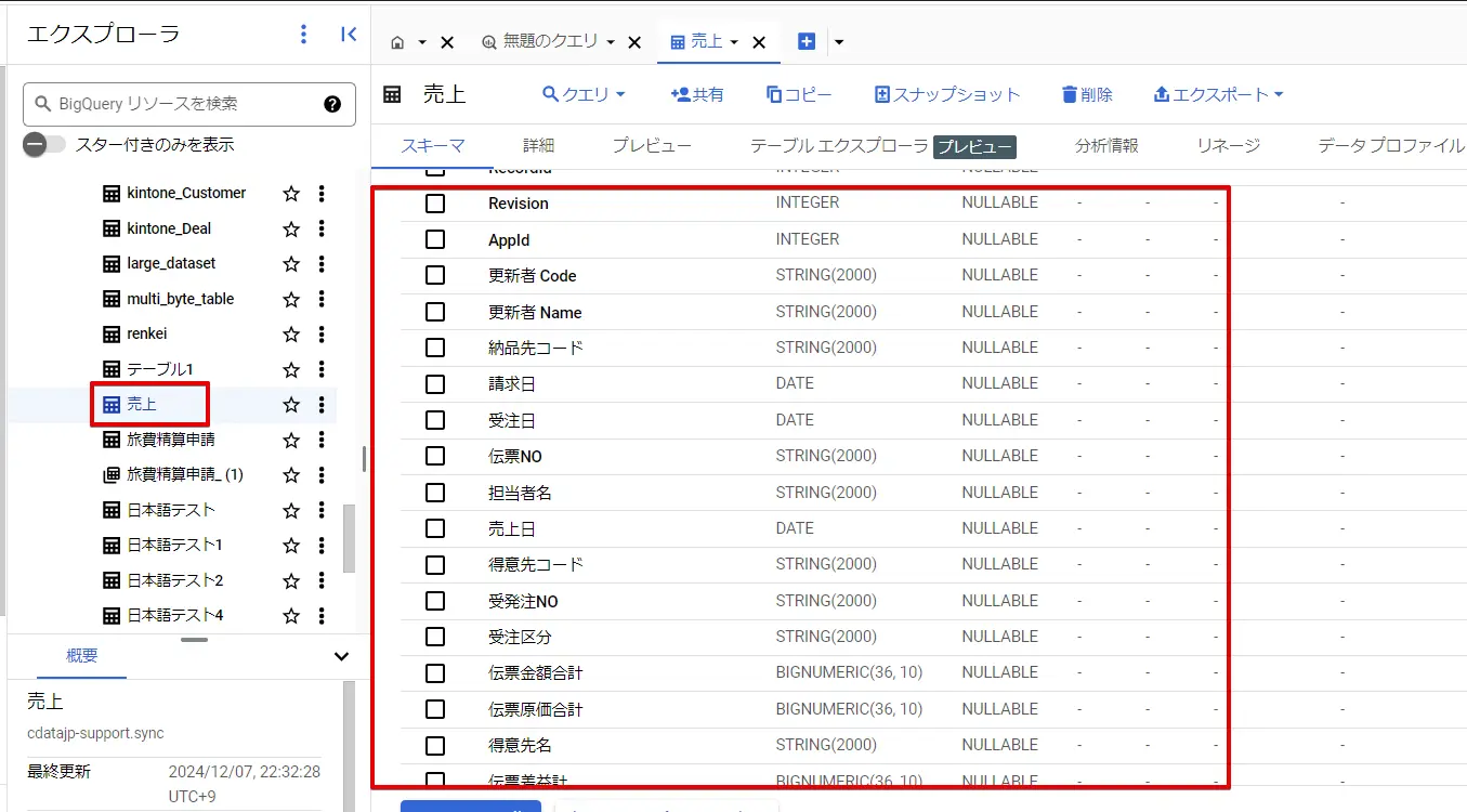BigQueryカラム