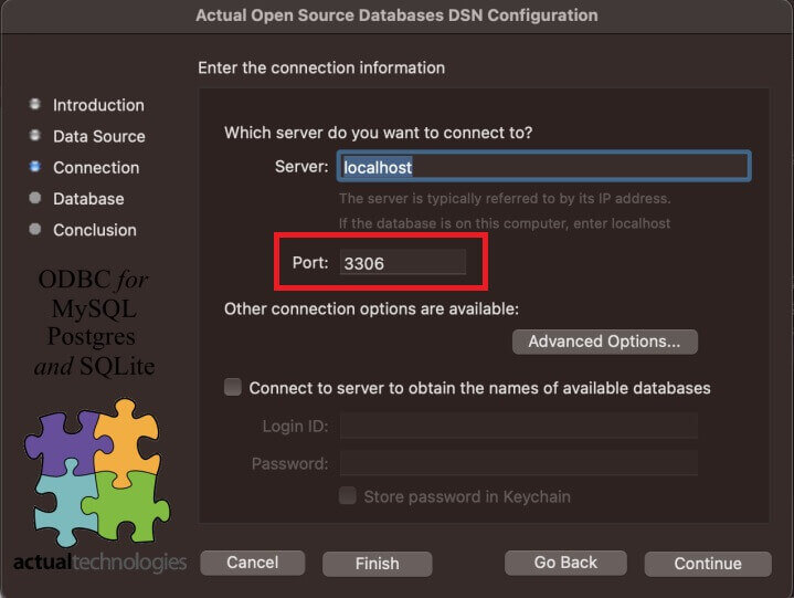 「cdata.jdbc.salesforce.remoting.ini」で設定したPort 番号を設定して、「Continue」をクリックする画面