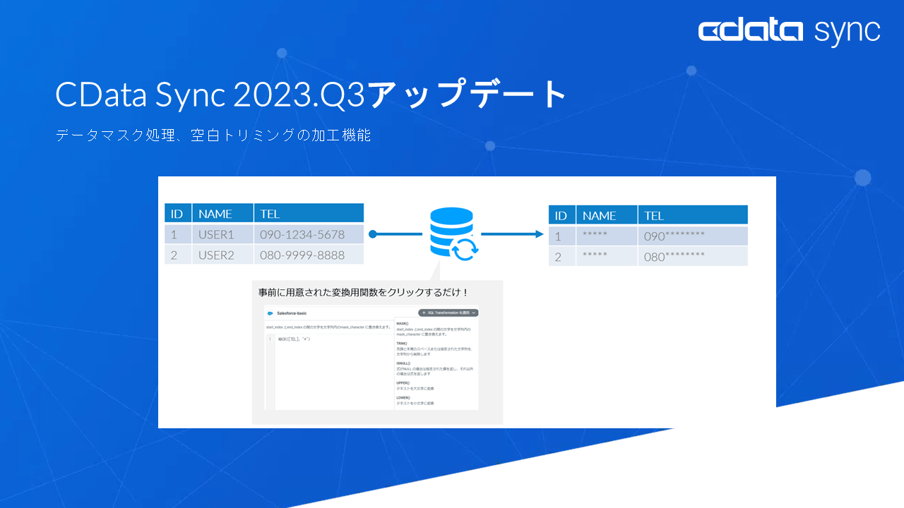 CData Sync Q3 データマスク処理