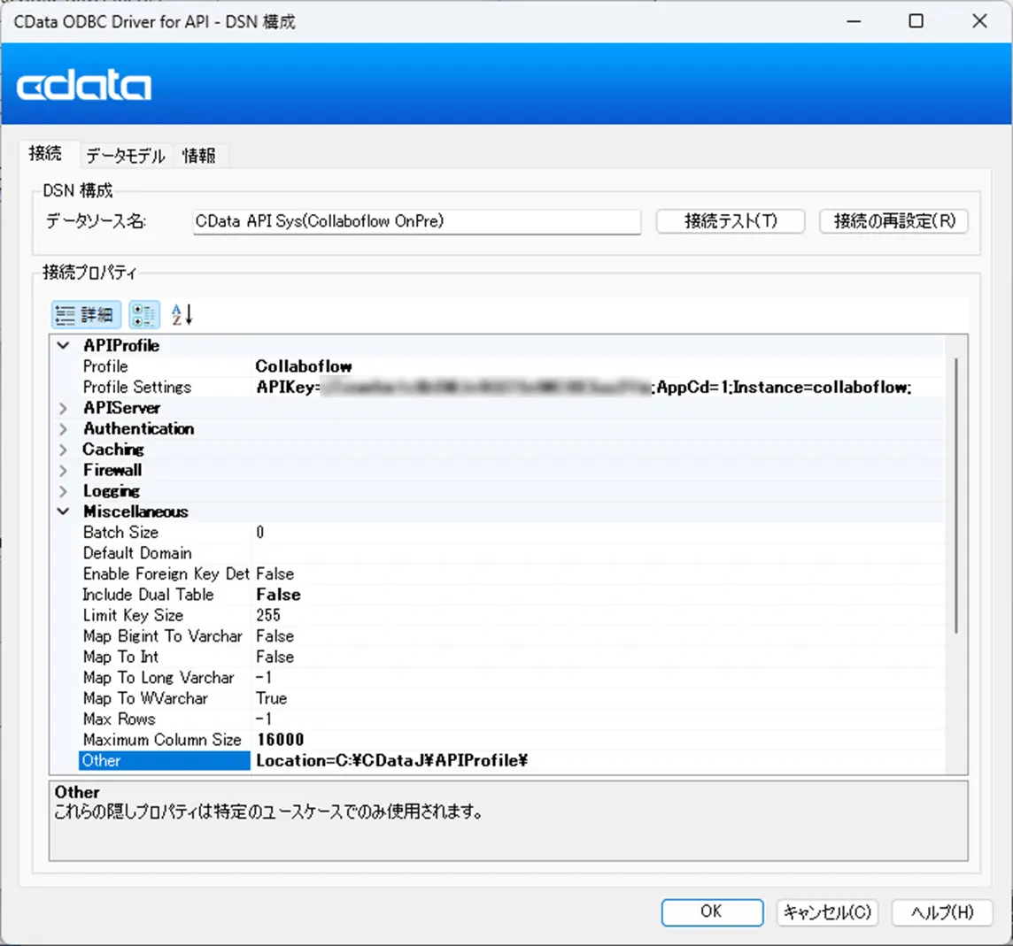ODBC Driver for API DSN構成画面 カスタムスキーマ