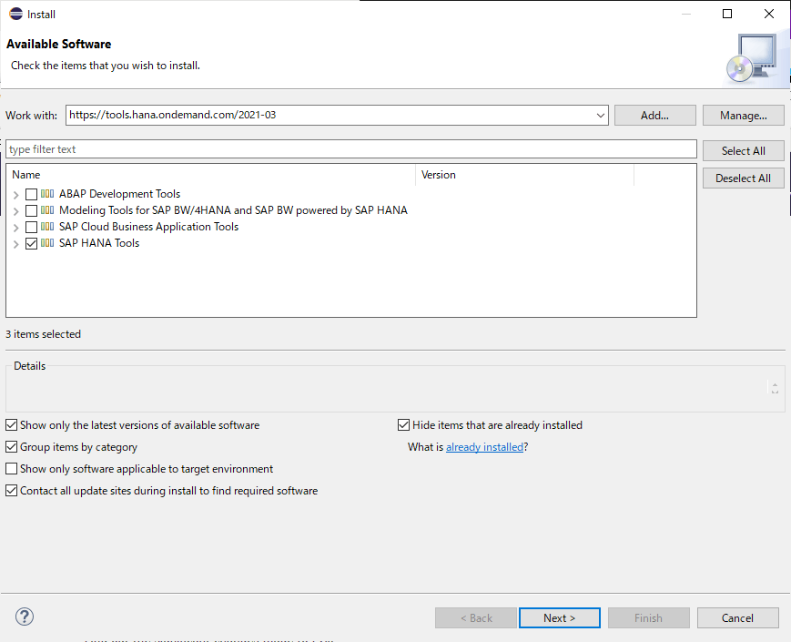Eclipse から SAP HANA Studio をインストール・SAP HANA