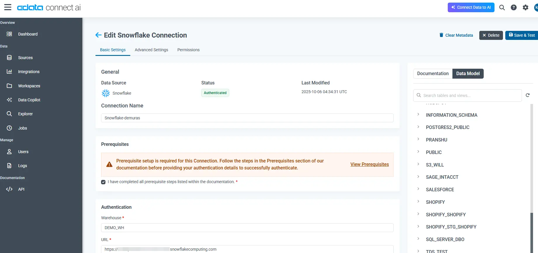 Conenct AI での接続設定画面
