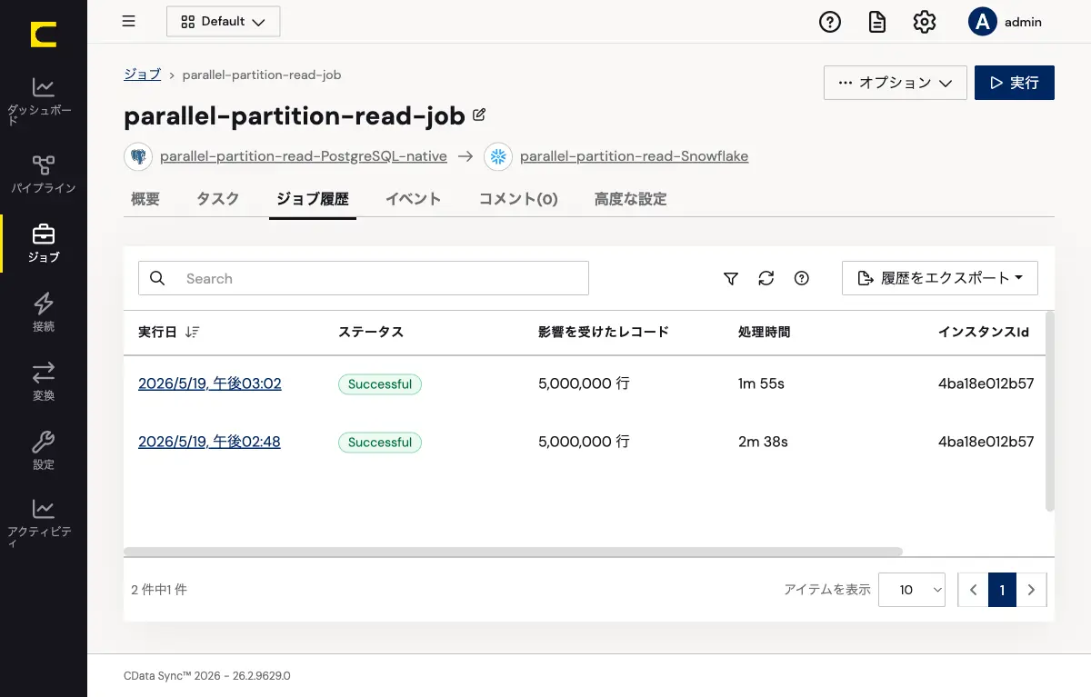 ジョブ実行履歴