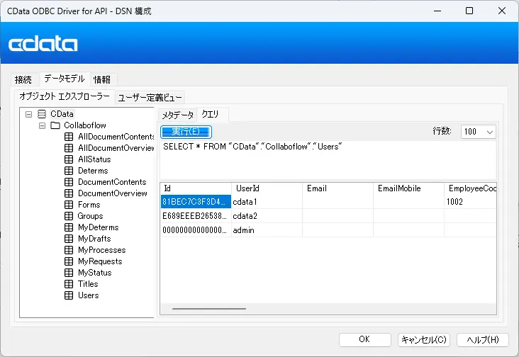 ODBC Driver for API データモデル画面