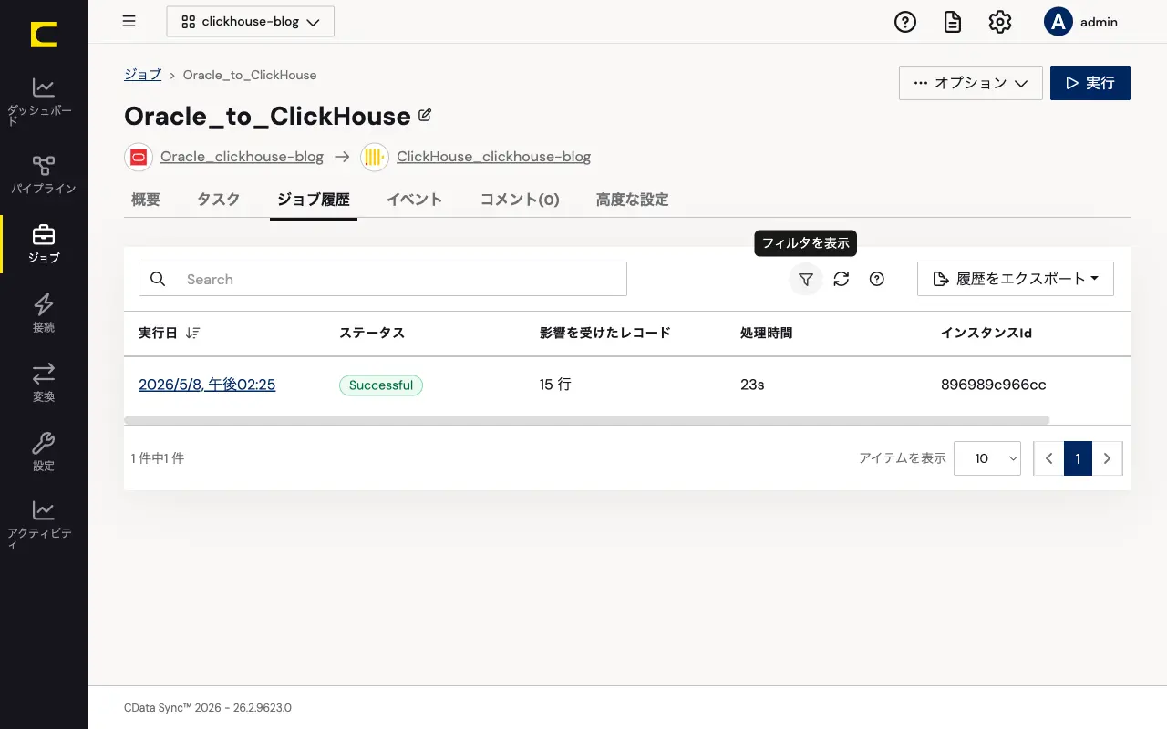 ジョブ実行結果