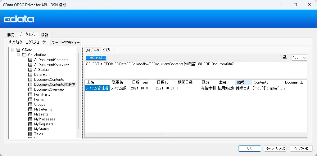 ODBC Driver for API データモデル画面 カスタムスキーマ2