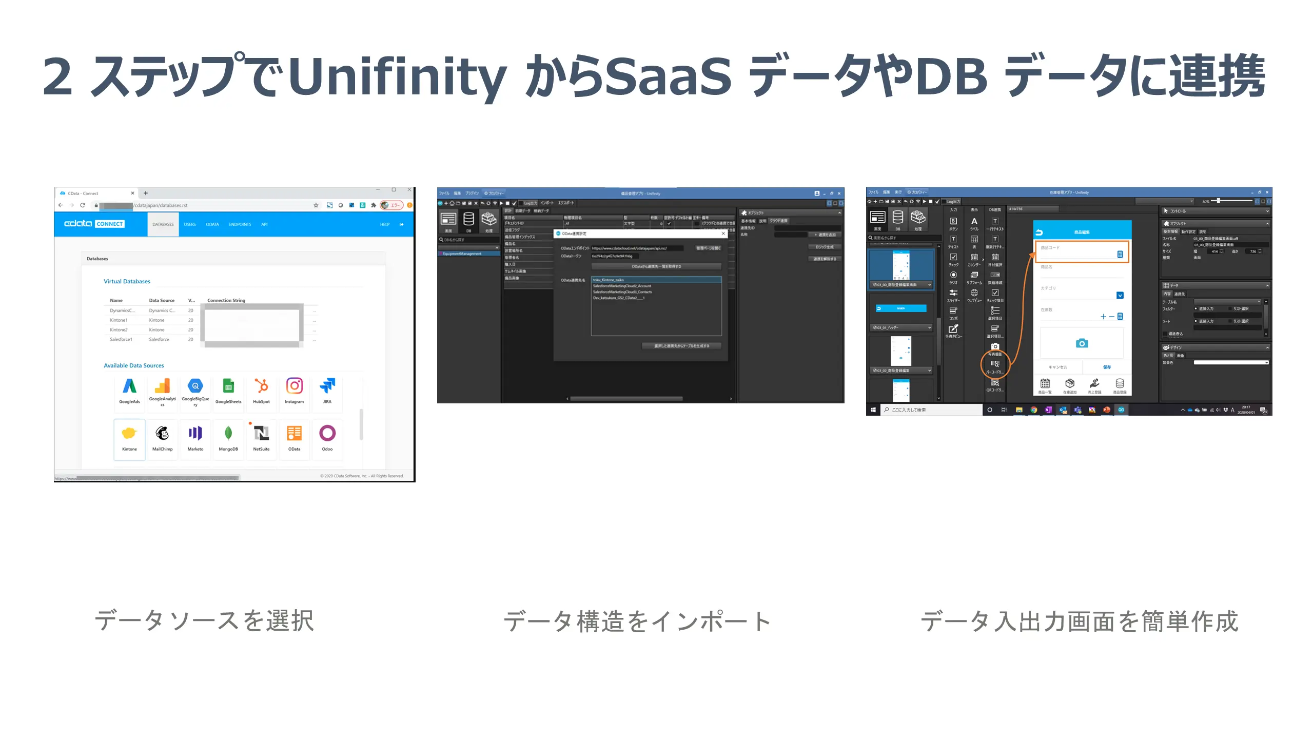 2 ステップでUnifinity からSaaS ータやDB データに連携