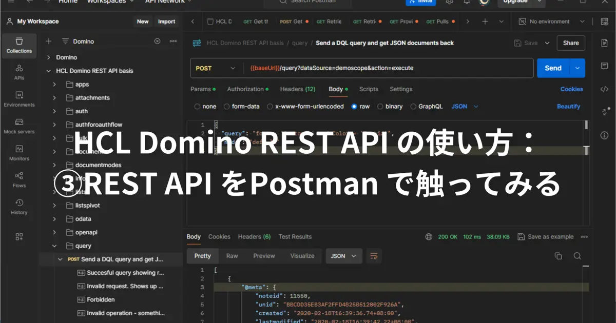 HCL Domino REST API の使い方:③REST API をPostman で触ってみる